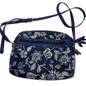 Vera Bradley Blue‎ Floral Quilted Cotton Crossbody Bag Adjustable Strap